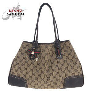 GUCCI Sherry Line Princess Tote Bag Beige Tan Brown GG Canvas Leather